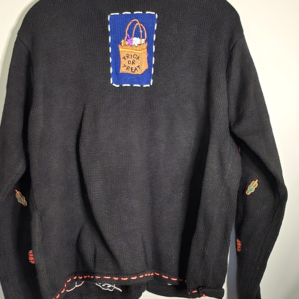 Hampshire Studio Boo Black Halloween Patchwork Cardigan Sweater - Picture 4 of 5
